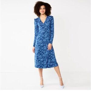 NWT: Draper James Blue Long Sleeve Wrap Dress